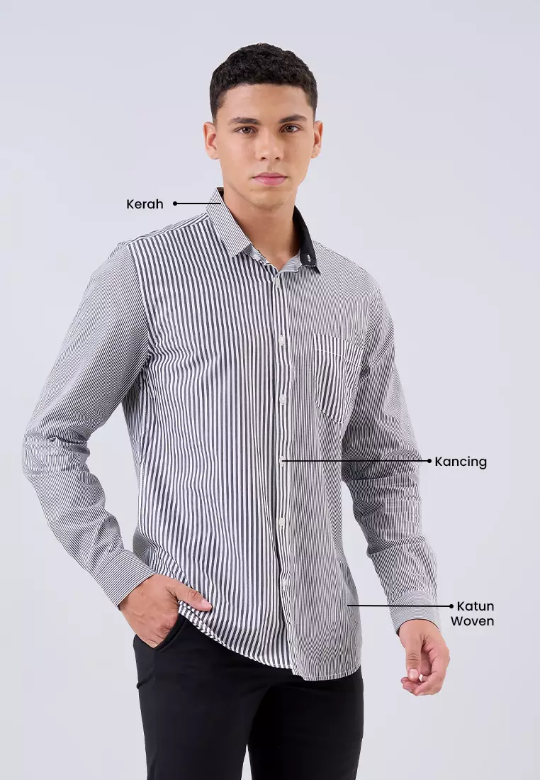 MANZONE - Kemeja Lengan Panjang Pria Pokka Slim Fit - White SIZE S