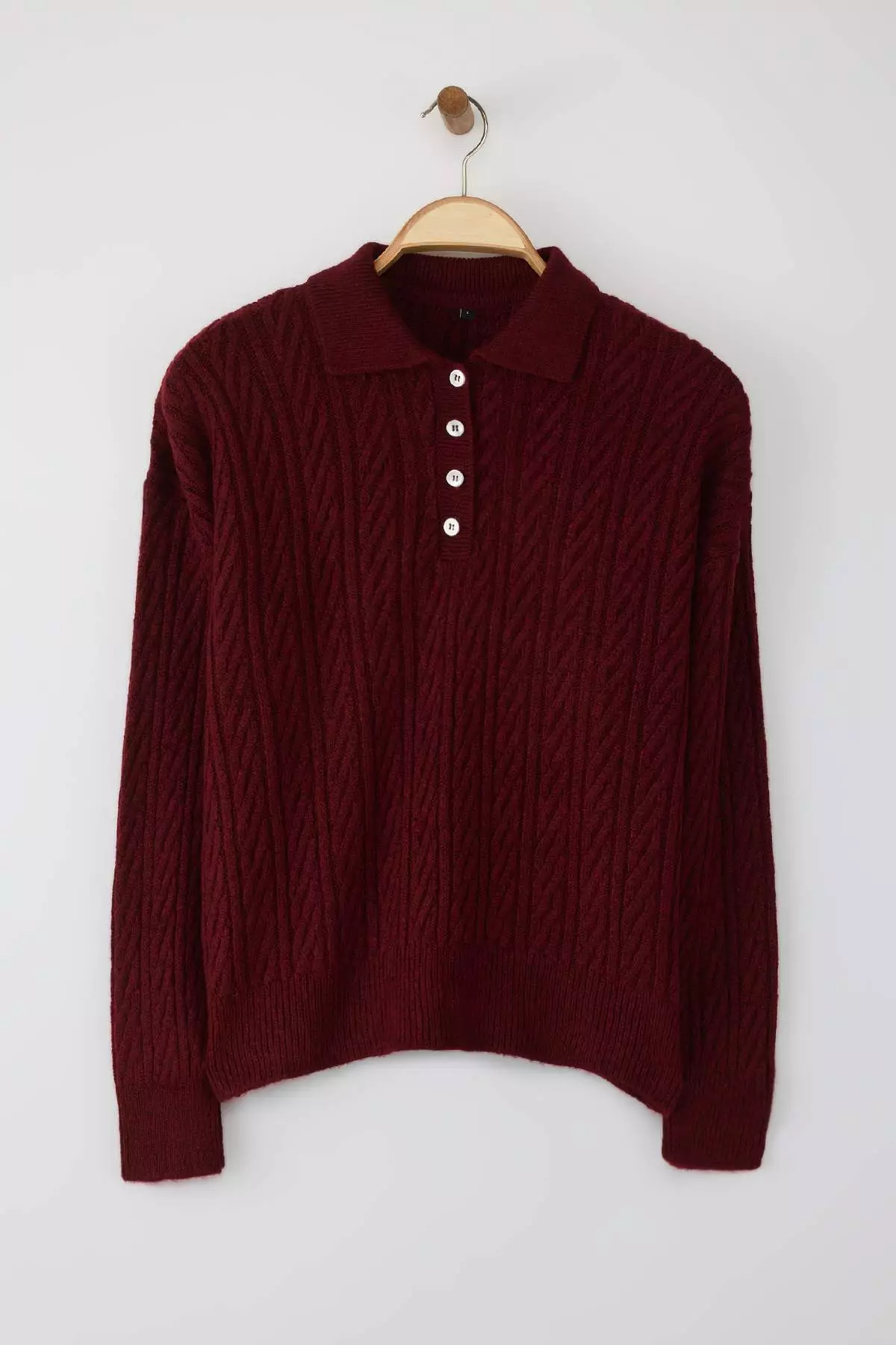 Burgundy Wide Fit Soft Textured Knitwear Sweater