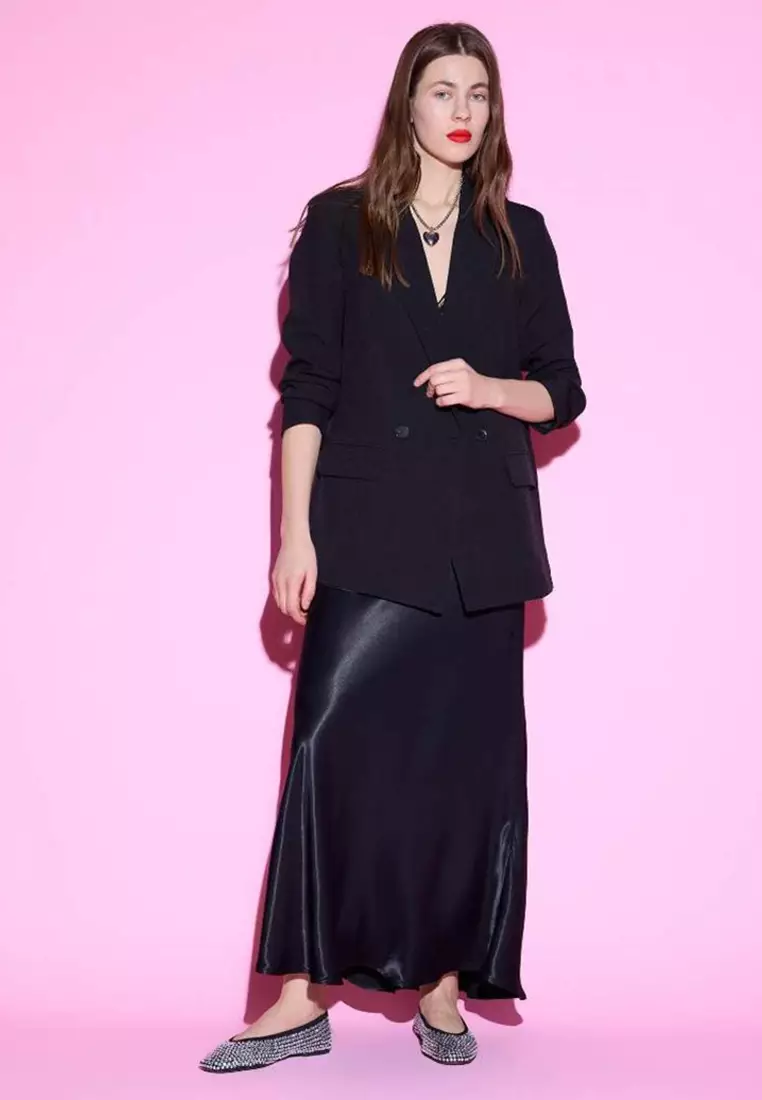 A-Line Regular Waist Satin Midi Skirt B1867Ax25Sp