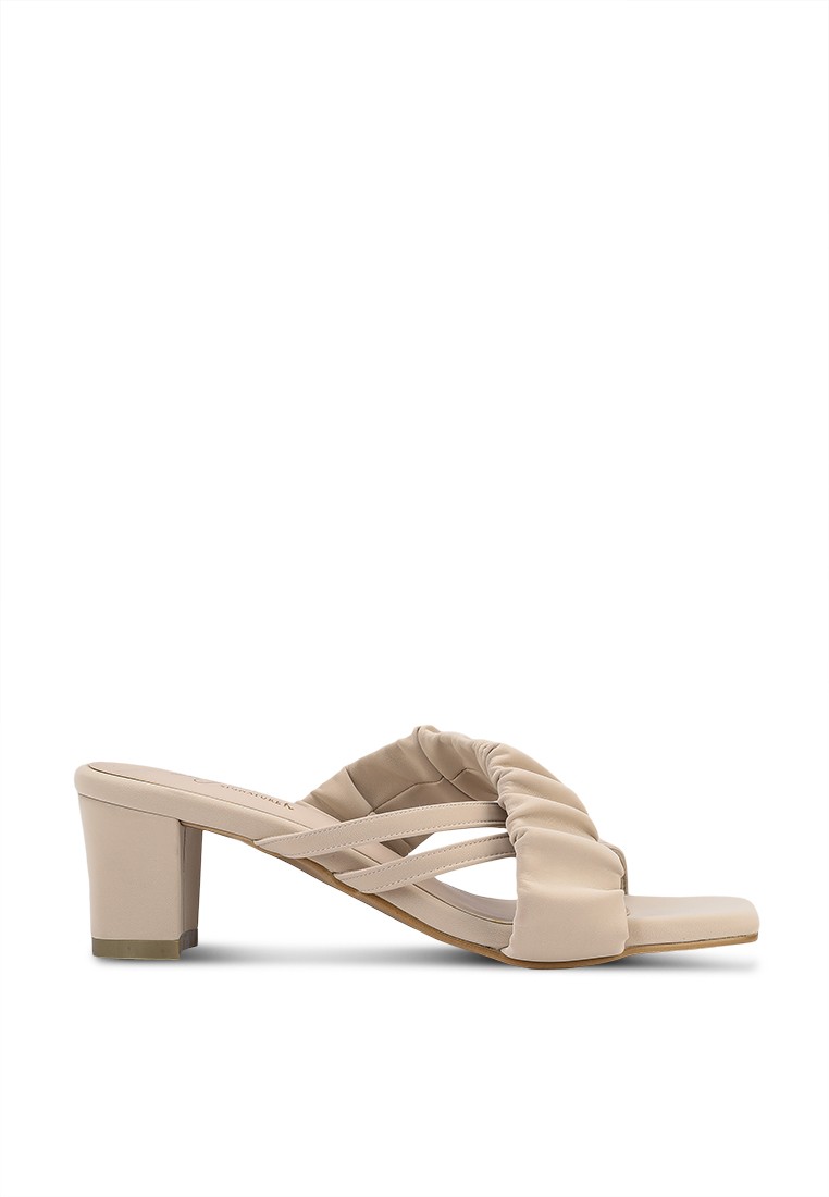 Giselle Beige Slip On Heeled Sandals
