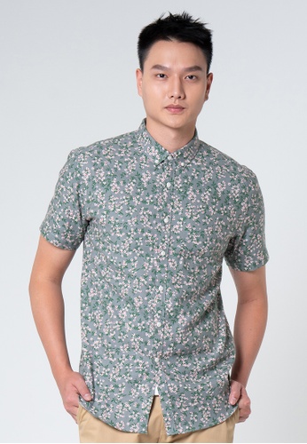 Private Stitch grey Private Stitch Men Casual Short Sleeve Regular Fit Cotton Floral Shirt CBC20AA454C758GS_1