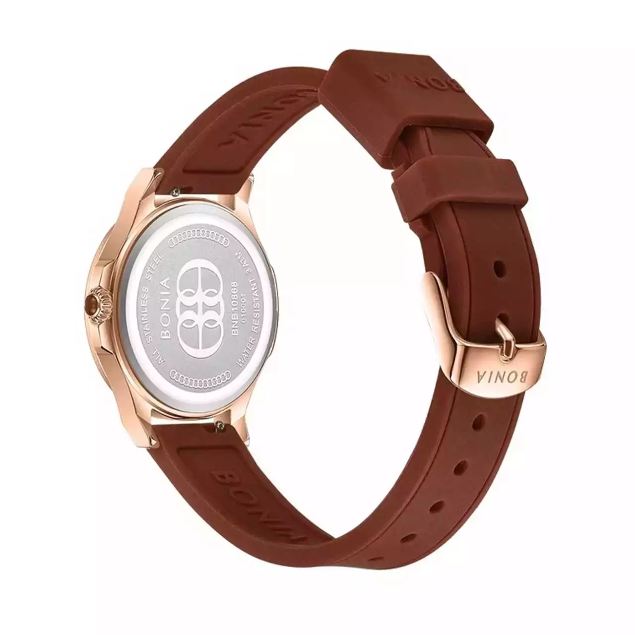 Jam Tangan Wanita Bonia Brown Dial Silicone Strap Analog B10868-2542