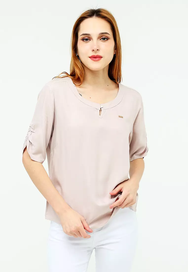 Buy Redgirl Short Sleeves Round Collar Blouse 2024 Online Zalora