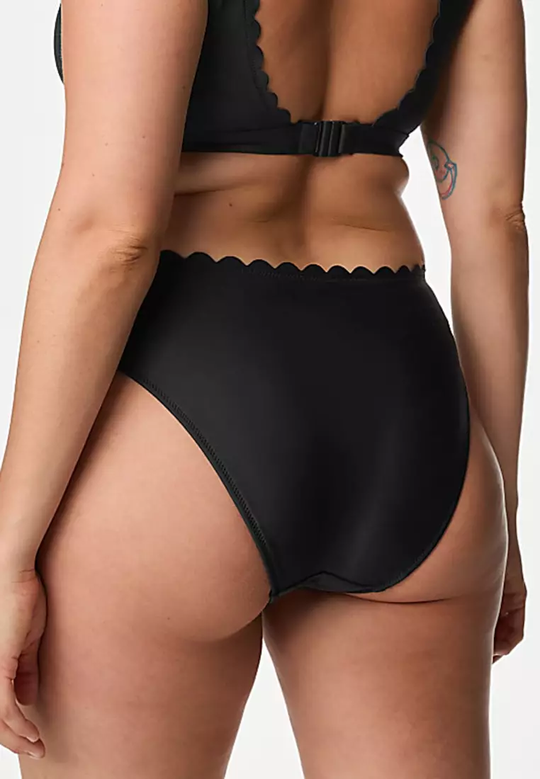 Neoprene Scallop High Leg Bikini Bottoms