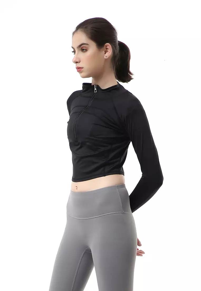 Mikayla Baju Olahraga Wanita Lengan Panjang Sportywear Model Risleting Material Nylon ORIGINAL - Black