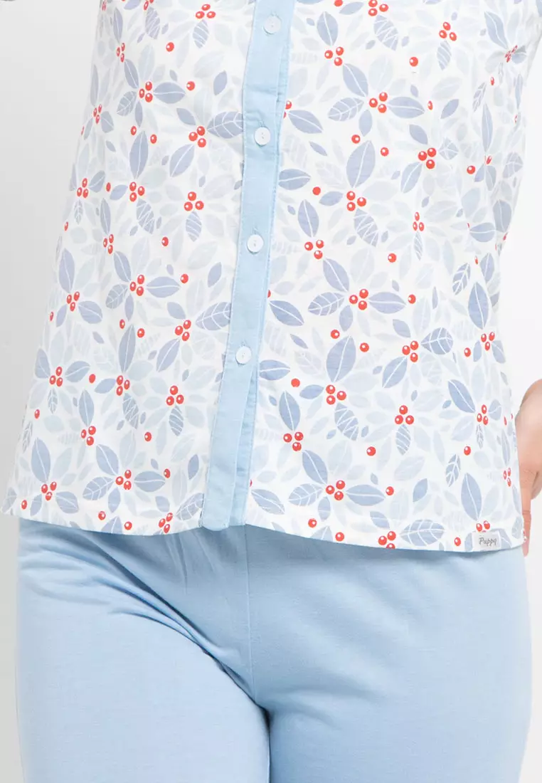 Pyjama Short Sleeve Long Pants Full Button Sleepwear