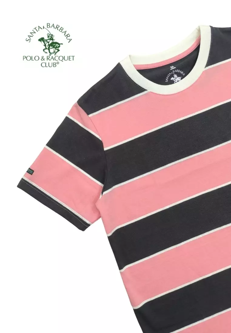Striped T-Shirt For Men With Logo Embroidery On Chest - Pink