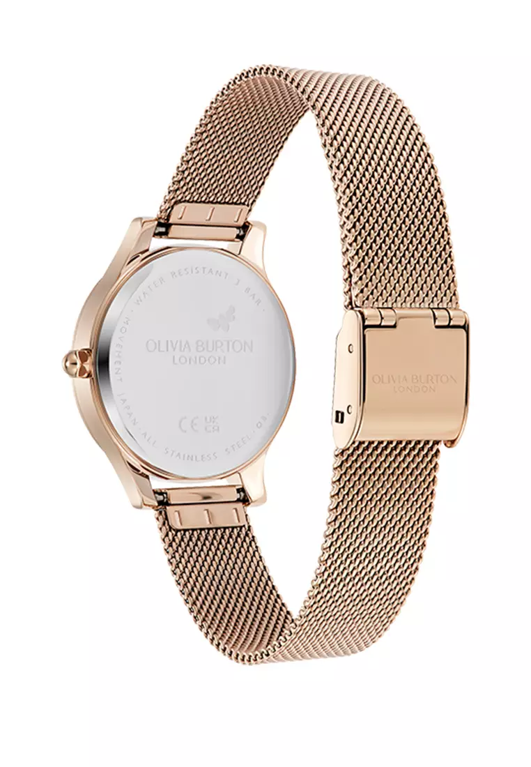 Olivia Burton Signature Sunburst Texture Silver White Sunray Dial with Rose Gold 30mm - 24000213