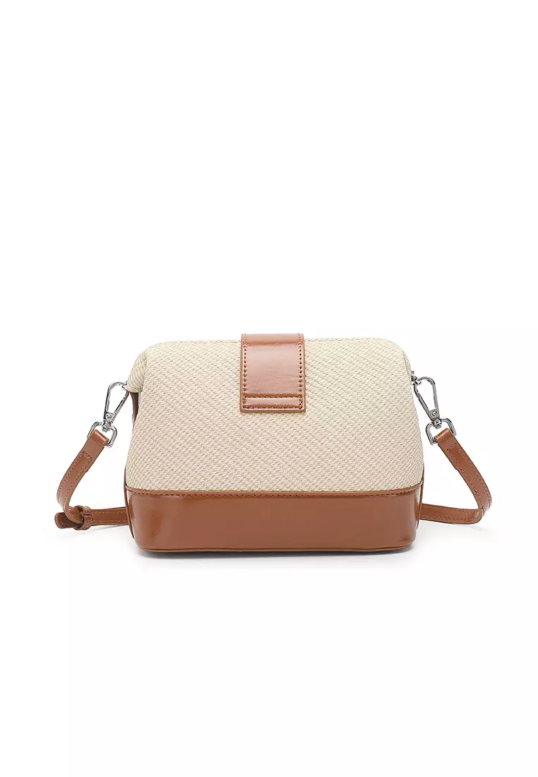 Women's Top Handle Bag / Sling Bag / Crossbody Bag / Shoulder Bag - Light Yellow / Brown