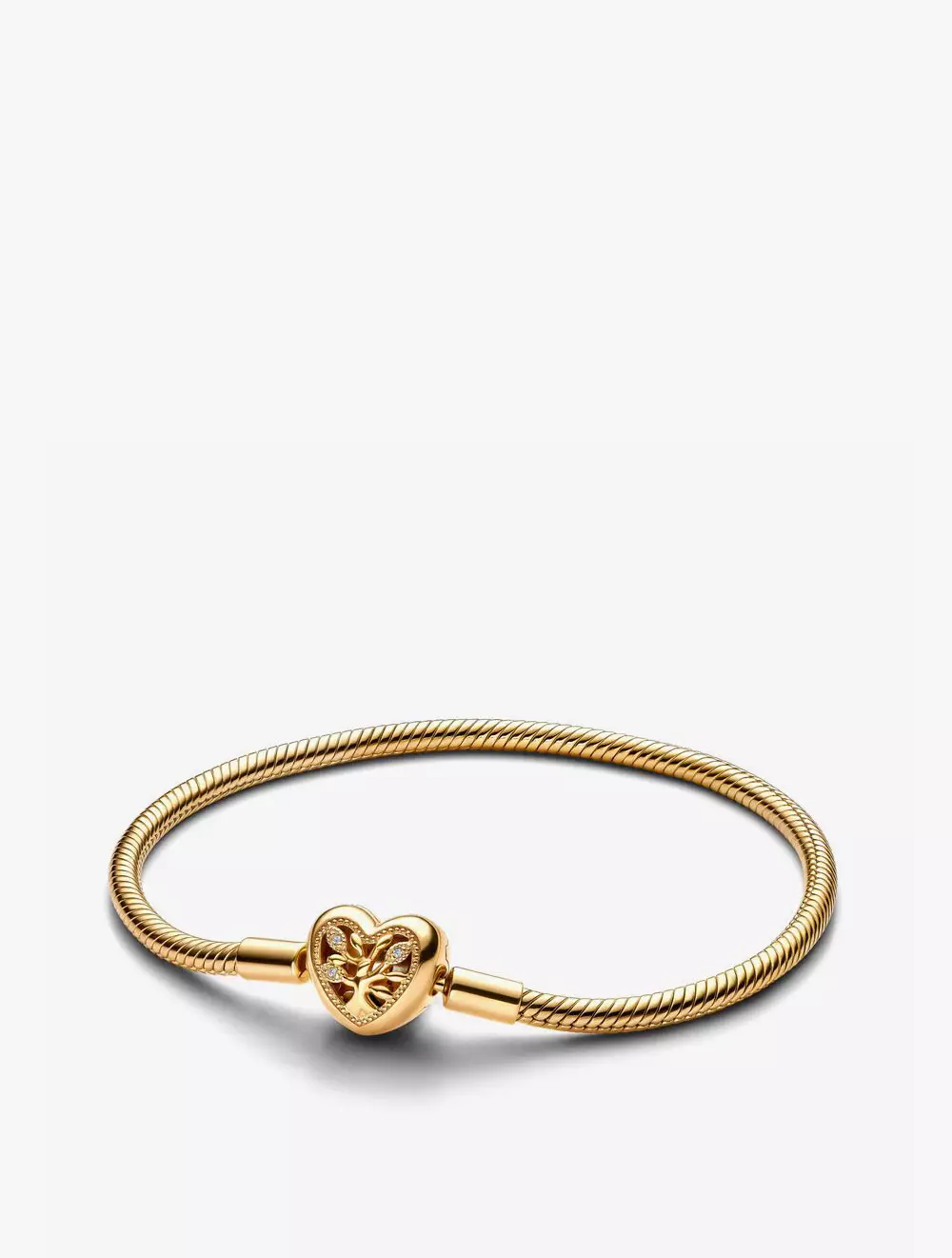 Snake chain 14k gold-plated bracelet and heart clasp with clear cubic zirconia and black enamel