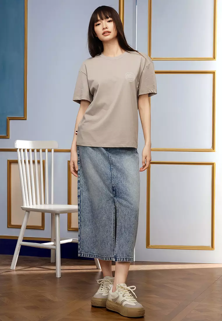 WOMEN'S WASHED DENIM MIDI SKIRT