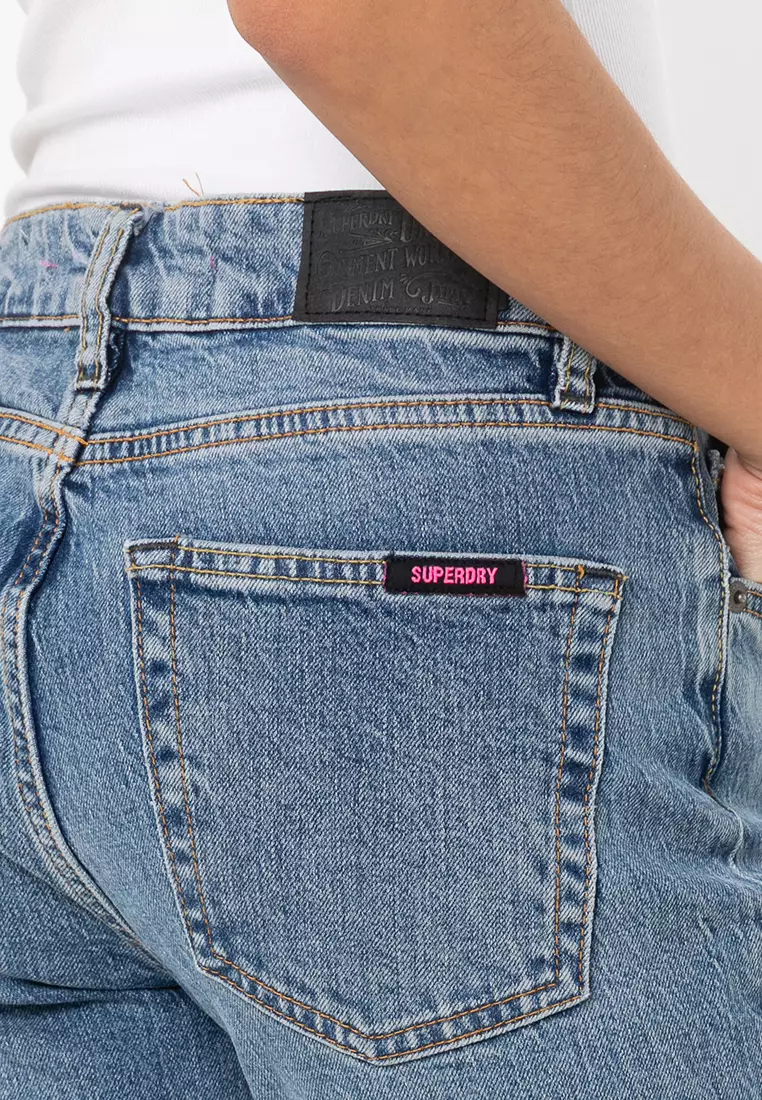 復古中腰修身喇叭牛仔褲