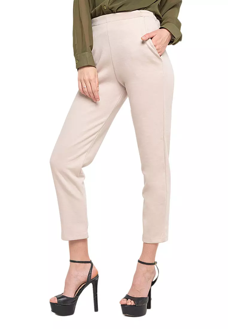 Ailen Tapered Long Pants Motif Solid High Quality Bawahan Wanita - Cream