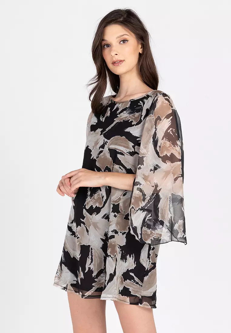 Nayeli Chiffon Cape Sleeve Shift Dress