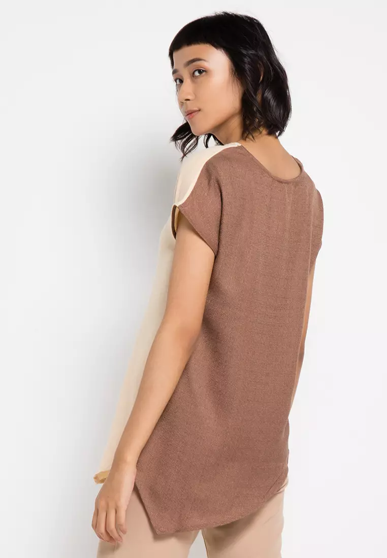 Spohistix Nola Assymetrical Blouse in Beige and Brown
