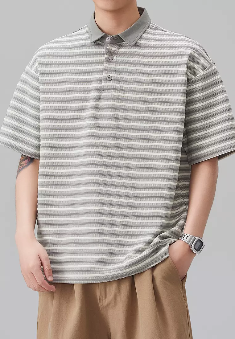 Vintage Striped Short Sleeve Polo Shirt AY-D5901