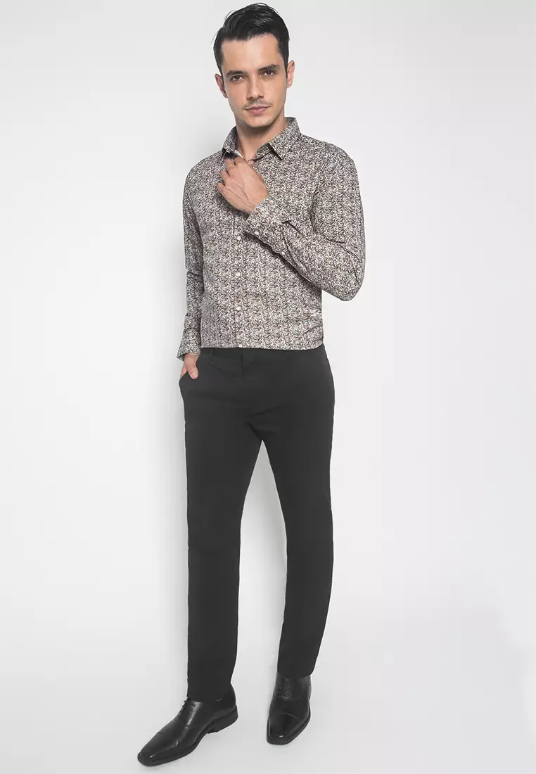 Johnwin - Kemeja Formal - Batik - Lengan Panjang - Coklat - Pria - Regular Fit - FSH.650.K251.855.C