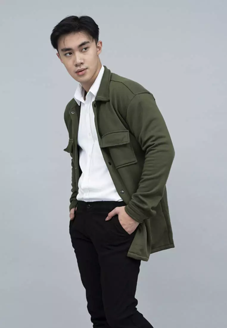 Houseofcuff Jaket Kemeja Casual Soft Fleece Army