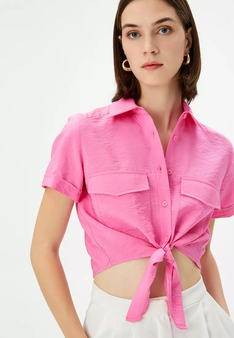 Front Tie Crop Buttoned Shirt