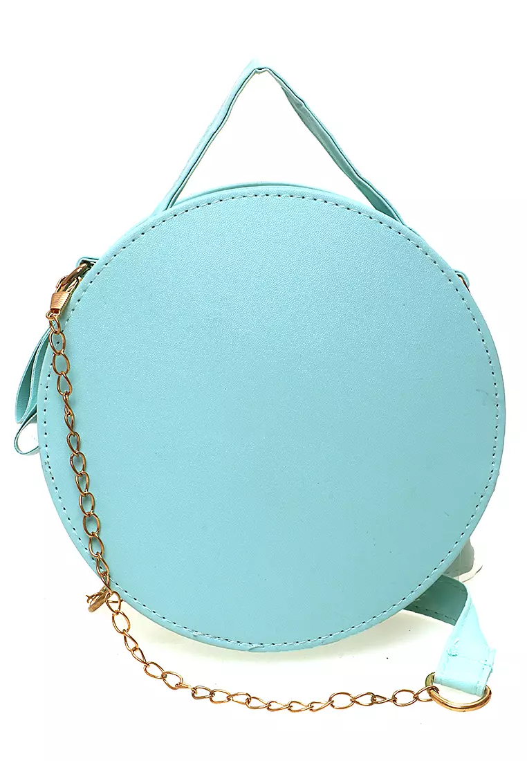 Werlyn Tas Selempang Wanita Floral Round Slingbag Casual Large Storage Material Leather Kulit ORIGINAL - Green