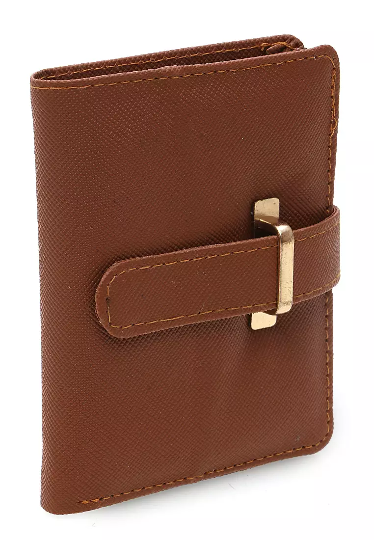 Jareth Dompet Wanita Motif Polos Simple Pengait Slot - Coklat
