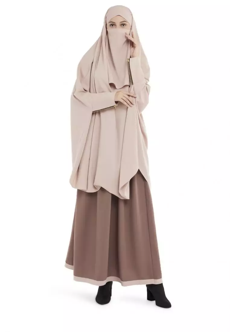 French Khimar Set Rok Wanita Muslimah Marwah - Mocca Cream