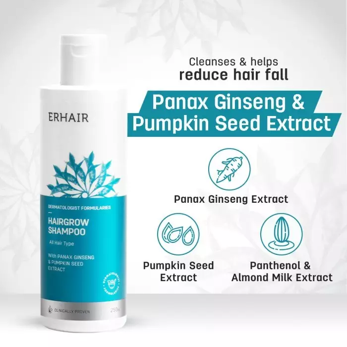 [BEST SELLER SHAMPOO HAIR FALL] ERHAIR HairGrow Shampoo NON SLS 250ml | Hair Shampoo | Sampo Rambut | Mengatasi rambut rontok kebotakan | Panax Ginseng & Pumpkin Seed | DHT Blocker