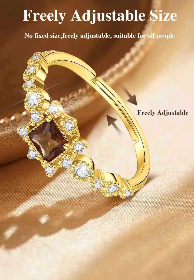 Cincin Wanita Brown Zircon Original Aksesoris Cewek Aksesoris Adjustable Tunangan Jewellery Anti karat