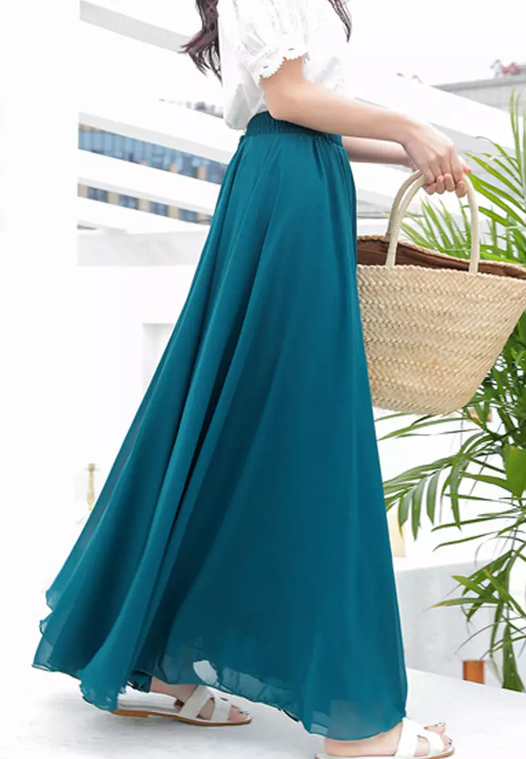 Green chiffon maxi skirt Clearance
