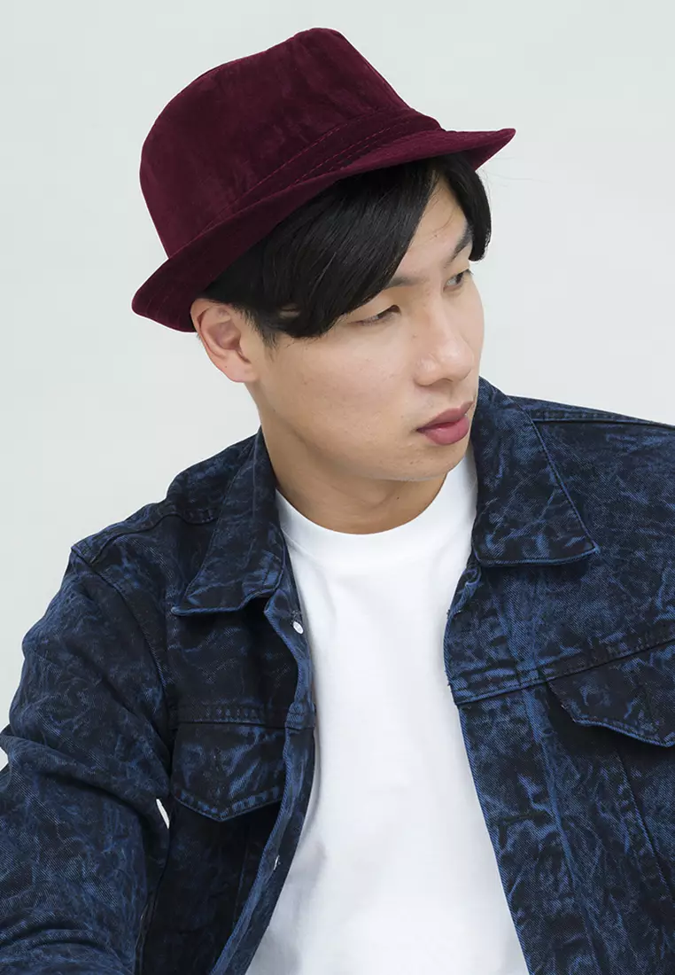 Topi fedora cowboy hat fedora corduroy marun houseofcuff