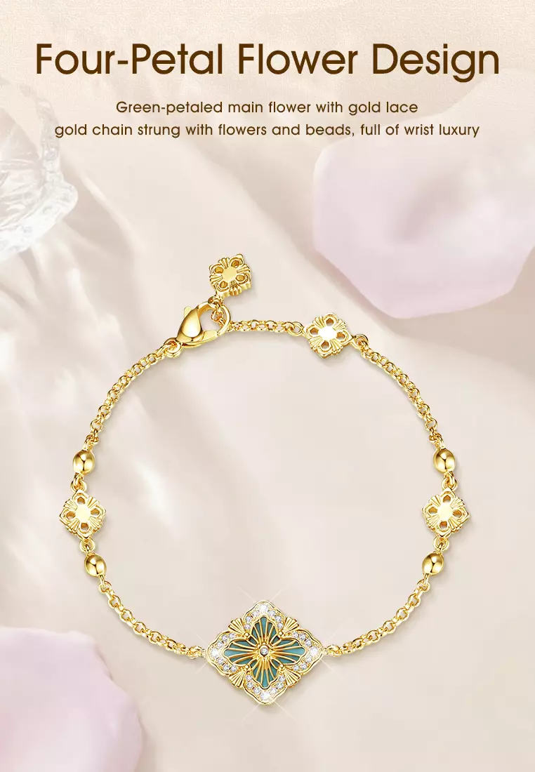 Gelang Wanita Original Korea Fashion Four-Petal Flower Style Titanium Zirkon Berwarna Cewek Bracelets