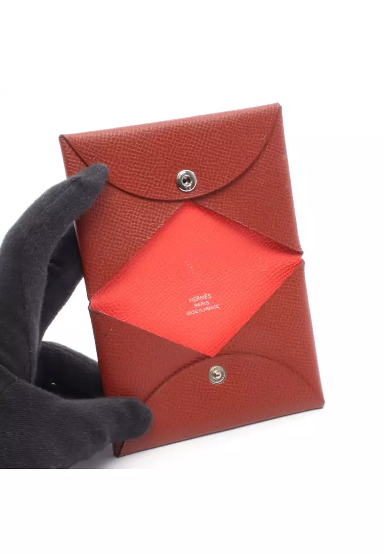 Pre-Loved Hermès Calvi Verso Rouge Venetian coin purse Veau epsom Red brown silver hardware U stamp