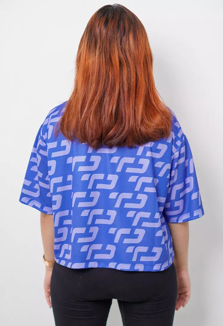 LSB30 baju olahraga wanita crop top oversize fit to xxl big size aerobic zumba poundfit senam biru