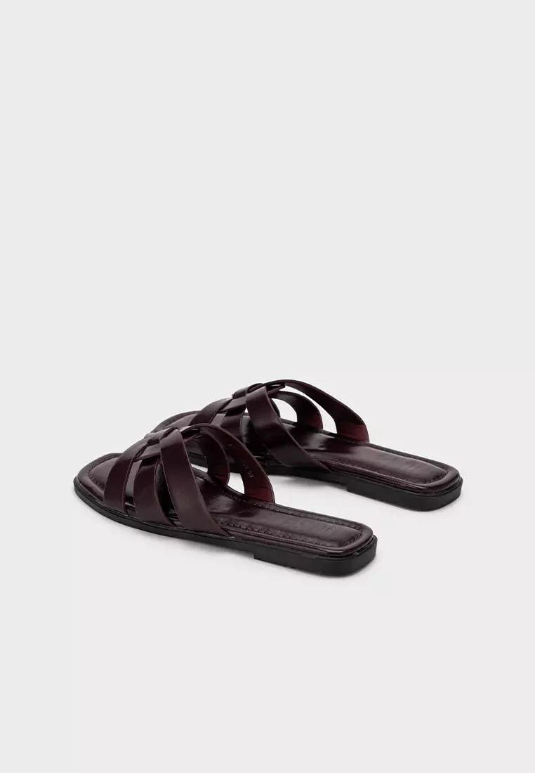 编织带方头平底拖鞋