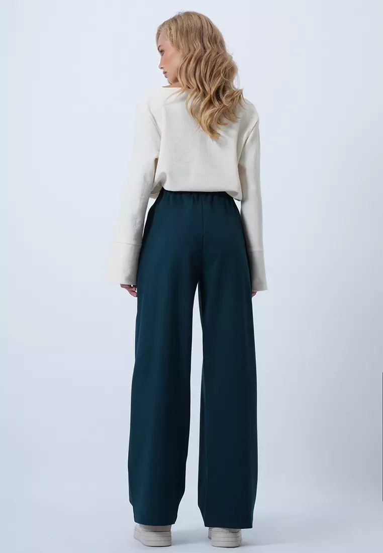 Pleated Detailed Knitted Palazzo Trousers
