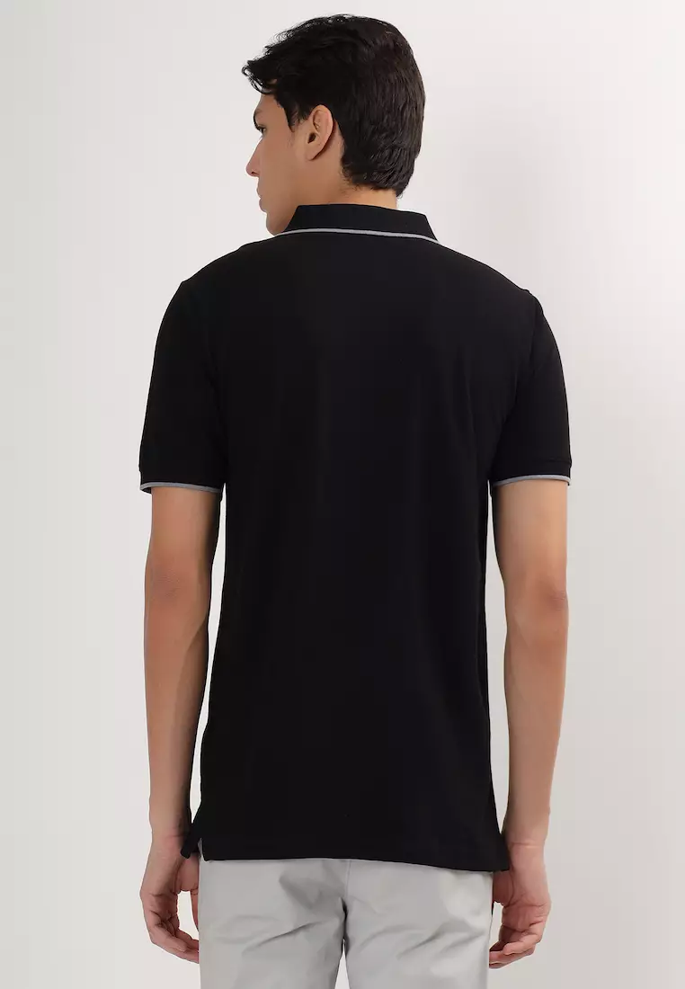 Mens Black and Grey Tipping Collar-Cuff Cotton Polo Shirt/T-Shirt With Zip,Short Sleeve, Relaxed Fit