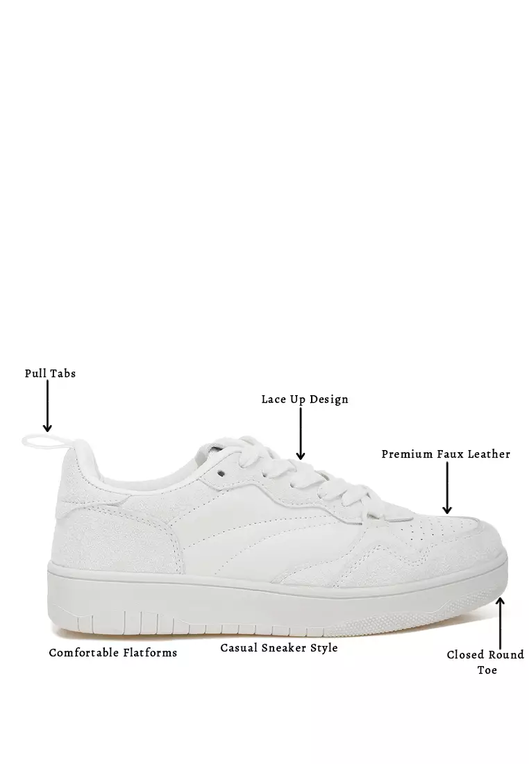 Faux Leather Casual Sneakers in White