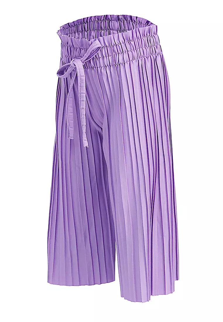 Yocelyn Kulot Plisket Anak Perempuan Motif Polos Kid Long Pants Material Hyget ORIGINAL - Lilac