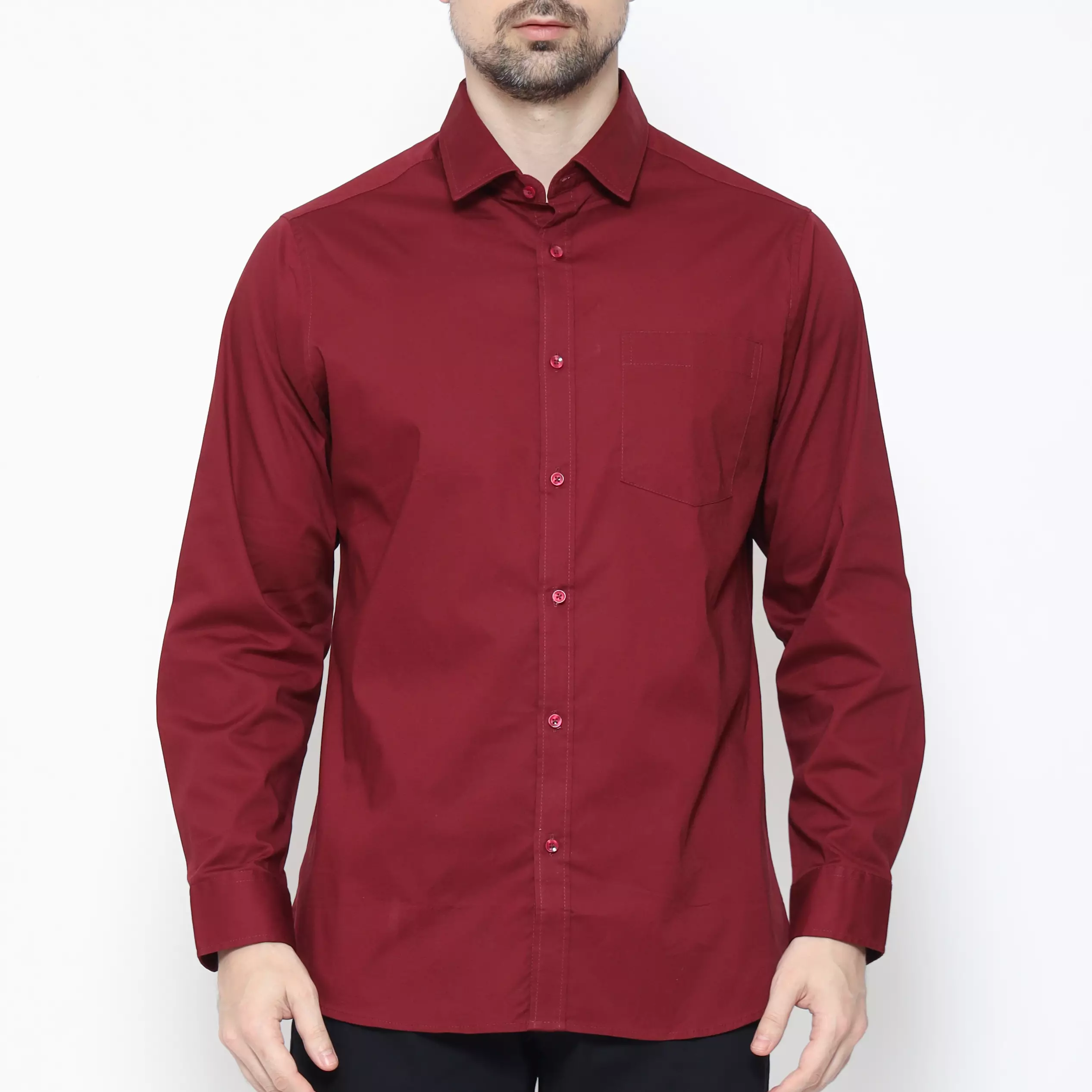 Lawell Kemeja Pria Slim Fit – Formal & Casual Warna Wine – Cotton Garbadin – ALCEO-MLSF