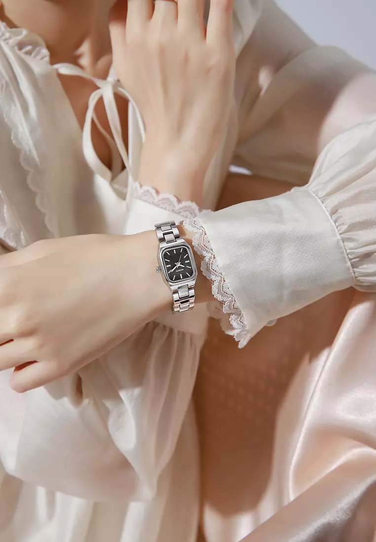Jam Tangan Wanita Original Korea Fashion Anti Air Tali Stainless Steel Jam Tangan Cewek silverblack