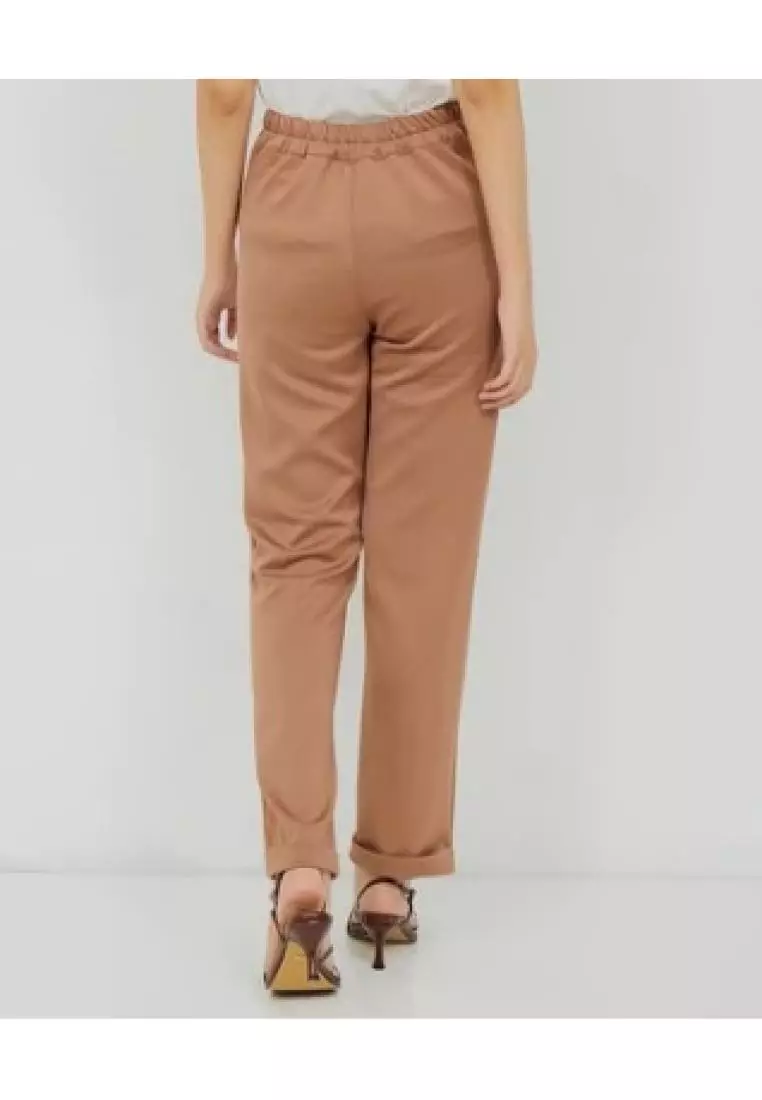 MAYONETTE Amasya Highwaist Pants - Celana Bahan Wanita Korean Style - Mocca
