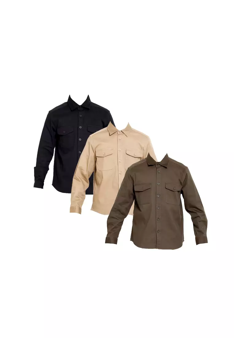 Forest 100% Cotton Twill Long Sleeve Outer Wear Shirts  Men Shirts - 30403-03Khaki
