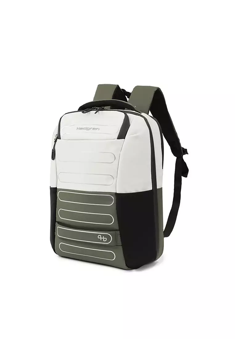 Hedgren Handle M P | Unisex 2 Comp Backpack M 15.6IN + RFID - Vaporous Grey/Olive