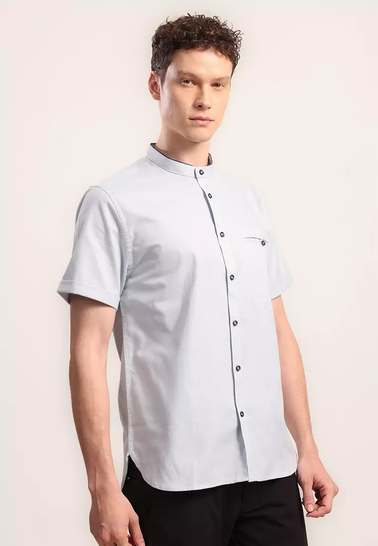MOC Kemeja Shanghai Lengan Pendek Pria Ismael - Blue Light