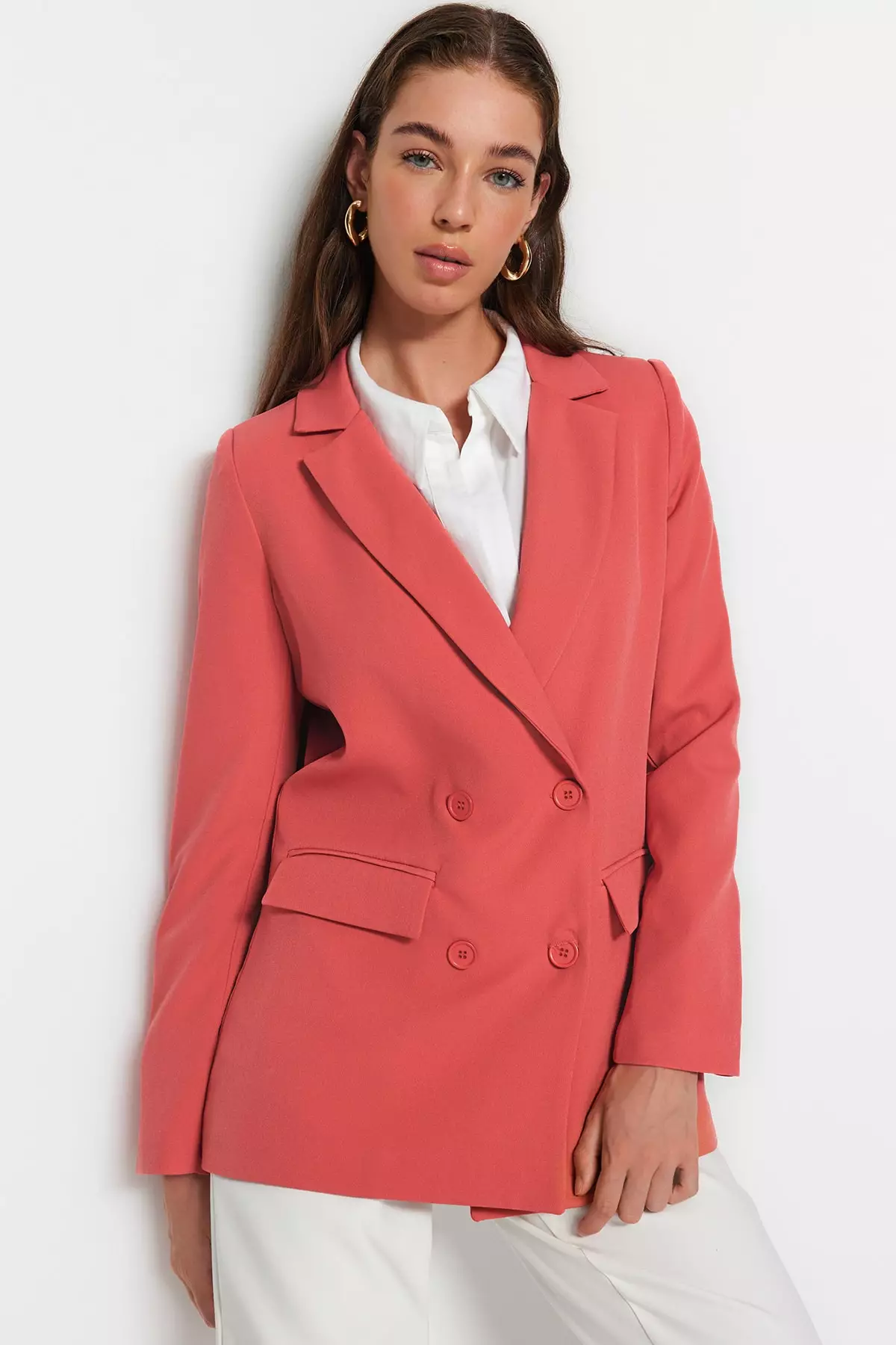 Red double breasted blazer best sale womens