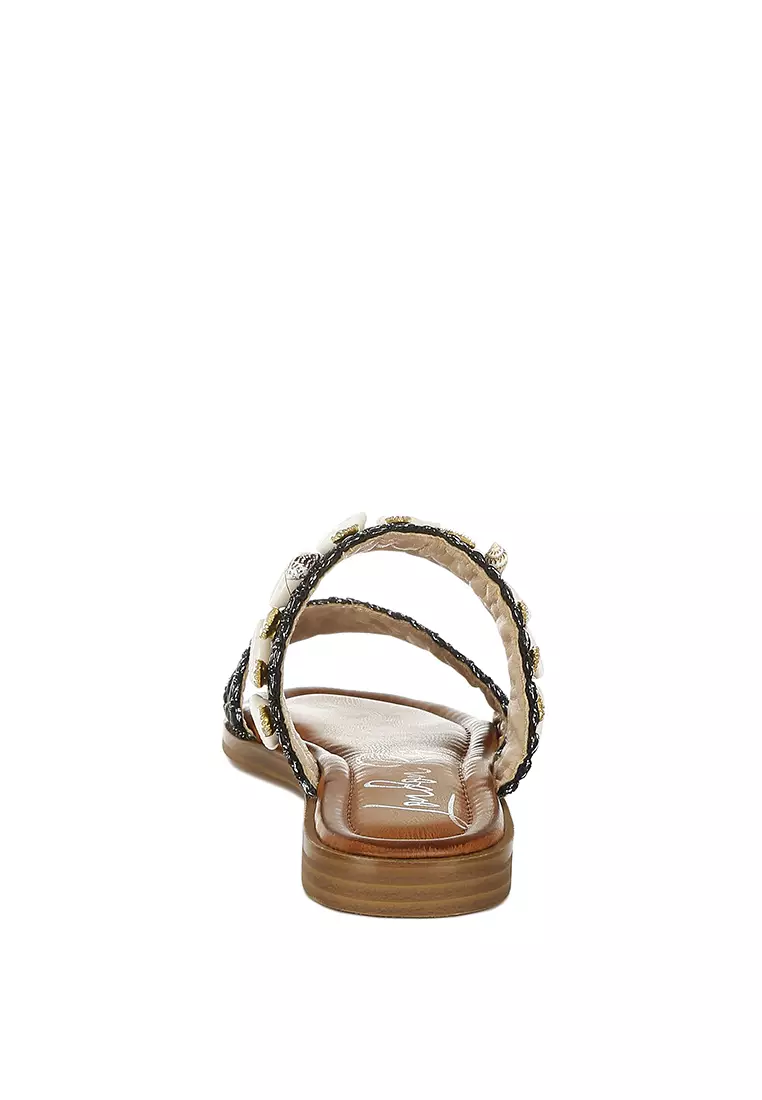 Sandal Slip-On Shell & Diamante dalam Warna Hitam