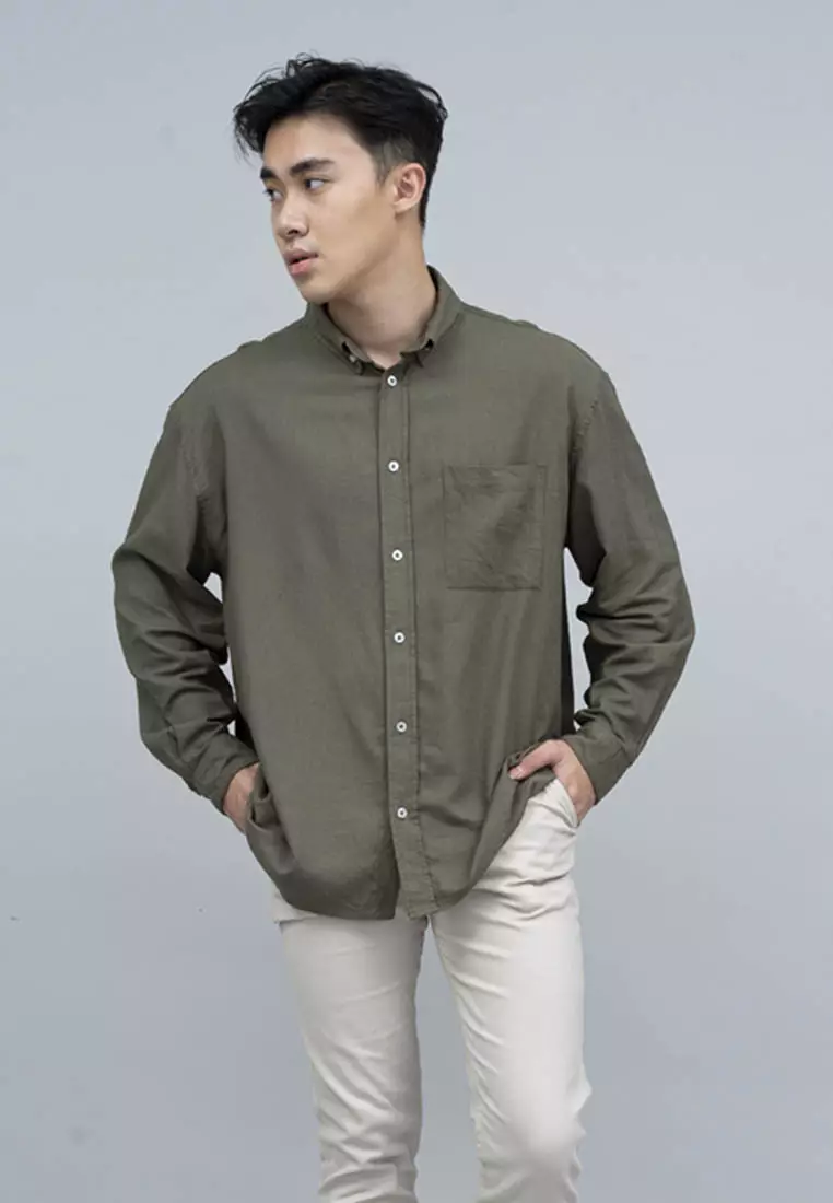 Houseofcuff Kemeja Pria Oversize/Outer Linen Look Unisex Hijau Army