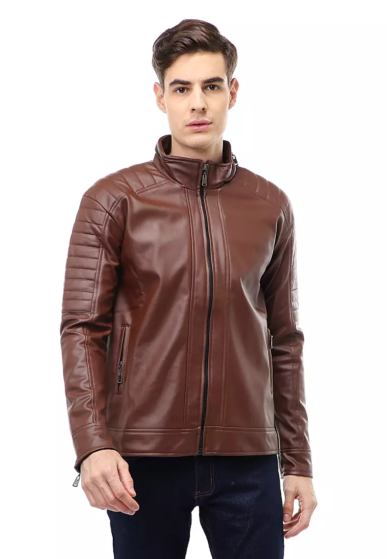 Halbert Outerwear Jaket Kulit Pria Waterproof & Windproof Material Leather ORIGINAL - Dark Brown