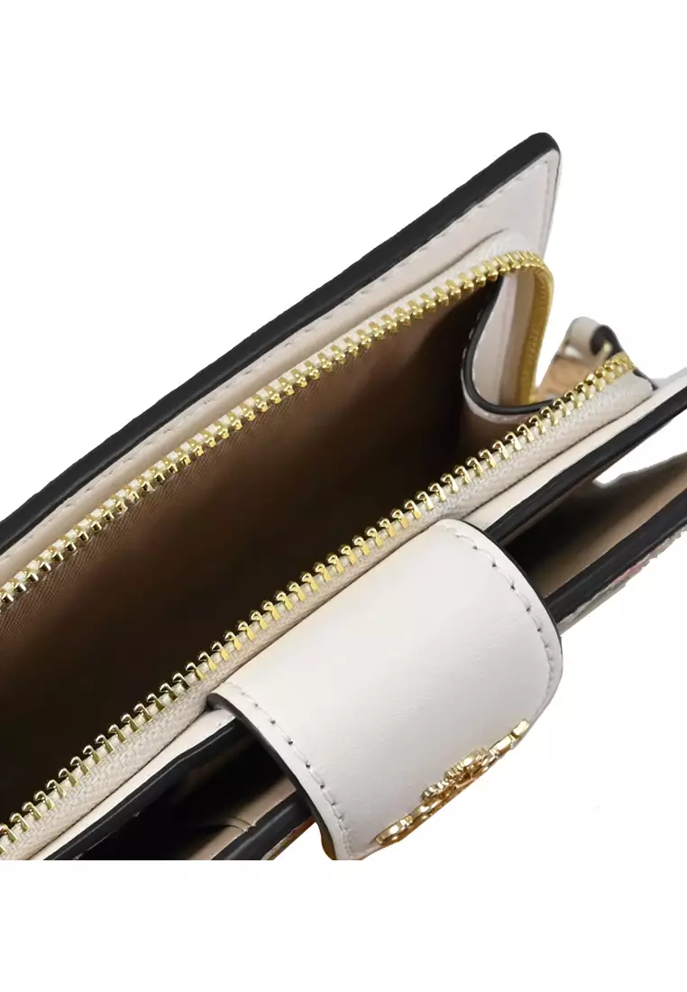 Medium Corner Zip Wallet In Signature Canvas With Floral Print - Light Brown