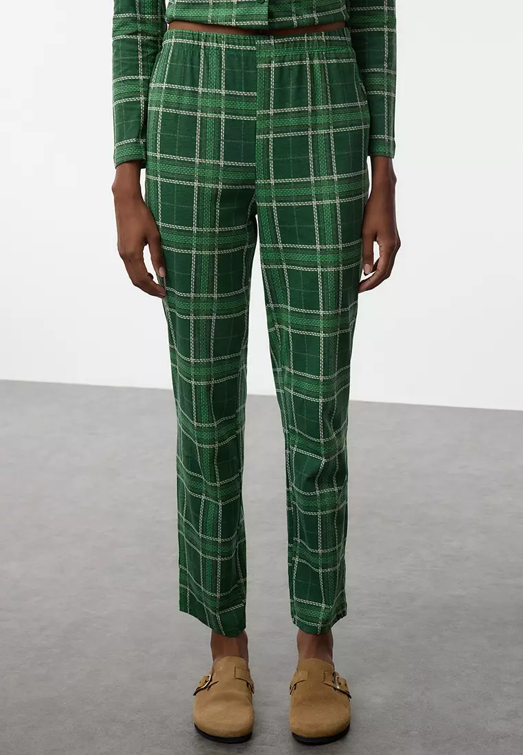 Green 100% Cotton Plaid Knitted Pajama Set